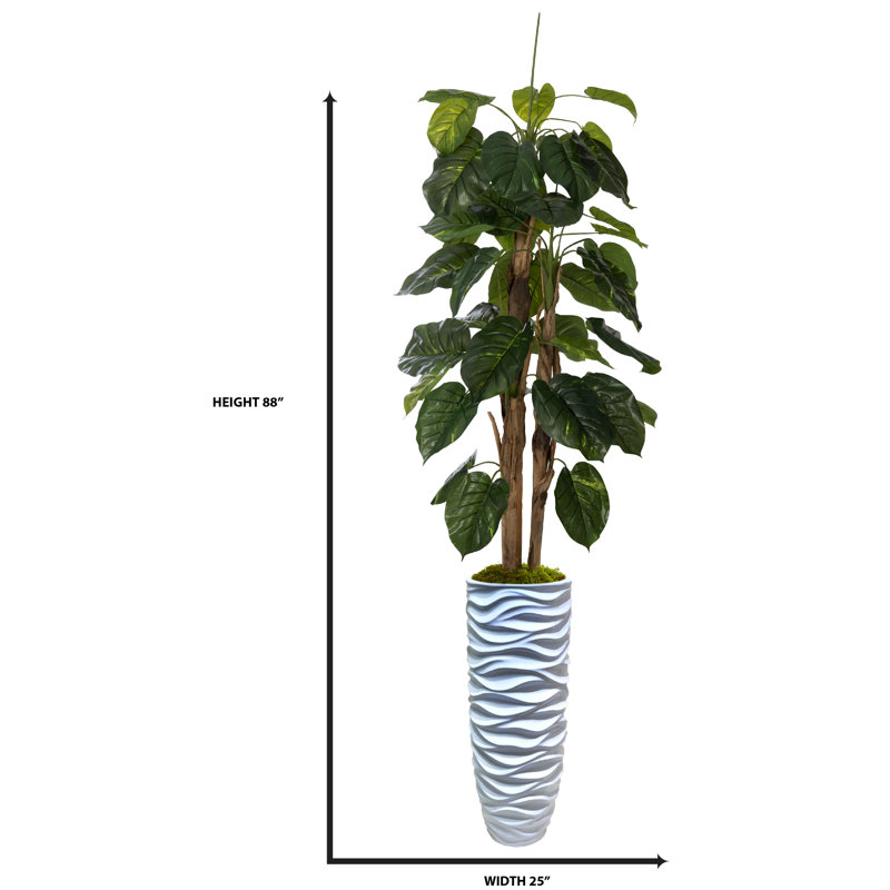 Panama 88 " H Faux Devil's Ivy Tree in Resin Planter