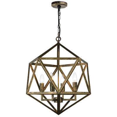 Luminaire suspendu 20 po pour entrée, style campagne - lustre rustique à 4 lumières avec base E12 - Compatible avec DEL, silhouette ouverte - Certifié BACL