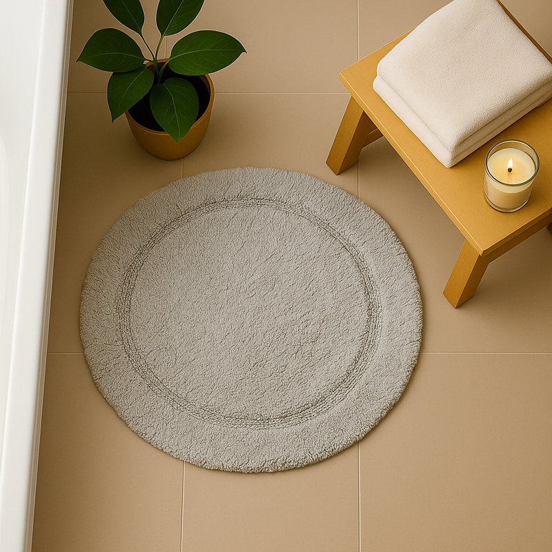 Polygala Cotton Round Bath Mat, Dove Grey