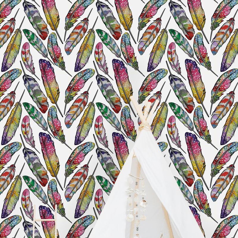Rouleau de papier peint auto-adhésif Feathers, L 16,67 po x l 25 po