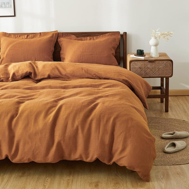 Ensemble de housse de couette 100% lin, Housse de couette grand + 2 taies d'oreiller, Rouille