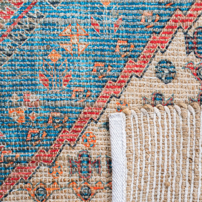 Tapis bleu marine / rouge en coton tissé à la main Joppatowne, Carré 6 pi