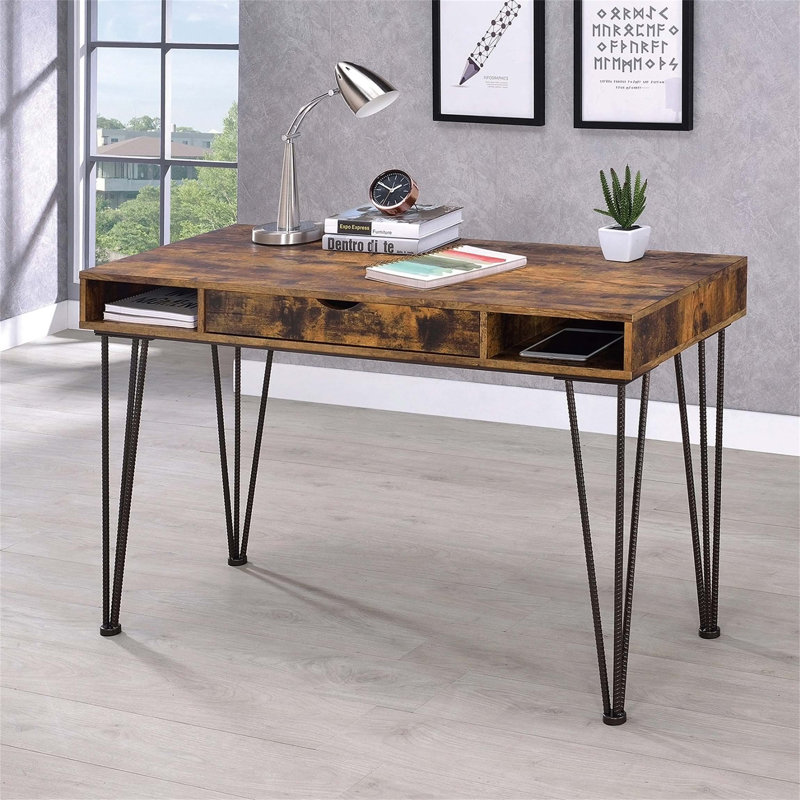 Bureau d'écriture à 1 tiroir Antique Muscade et bronze foncé