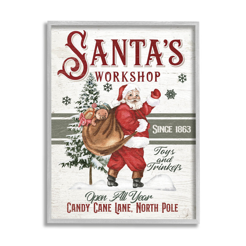 Père Noël atelier patiné - 195, H 20 po x l 16 po x P 1,5 po, Estampe numérique Farmhouse