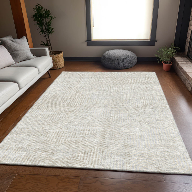 Tapis ivoire Prisco lavable à la machine de qualité supérieure, Rectangle 10 pi x 14 pi