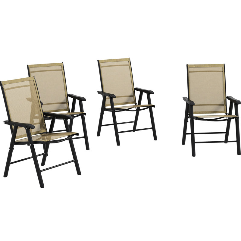 4 Patio Folding Chair - Stackable Outdoor Sling Chairs For Lawn, Dining, Camping. , Portable, Metal Frame, No Assembly, Brown Of 4 Dining With . Lightweight, Portable Picnic, Camping, Assembly