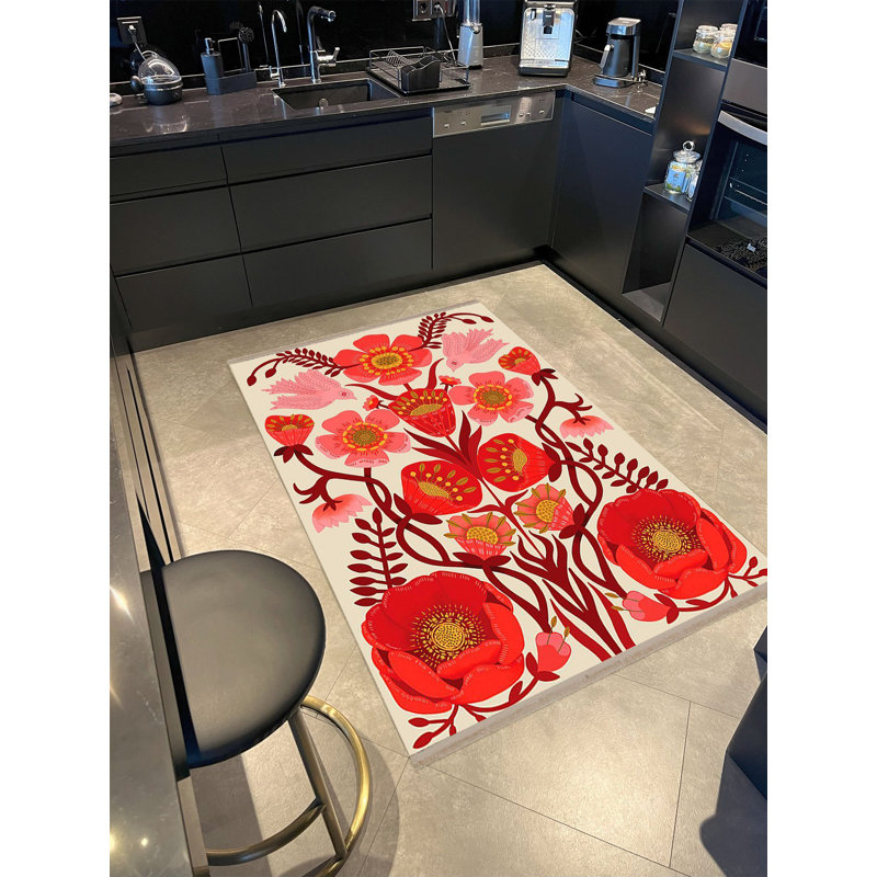 Tapis décoratif moderne rose à motif floral rose de la collection Barcelona, Tapis de couloir 3 pi 9,81 po x 9 pi 10,11 po