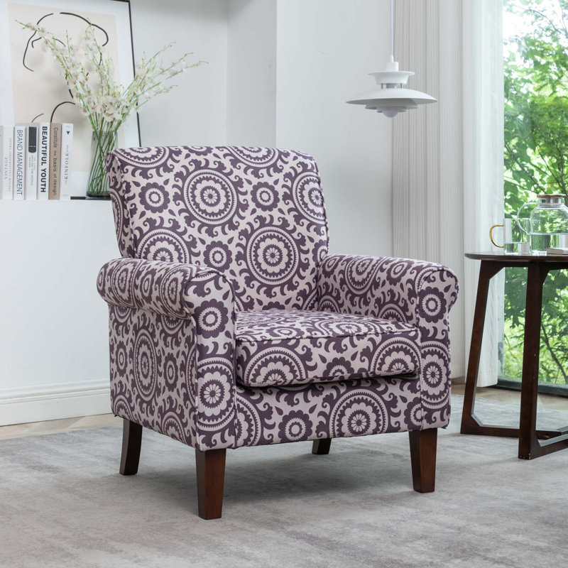 Chaise avec accoudoirs roulés Traditional avec structure en bouleau massif et revêtement en polyester imprimé, Multicolor