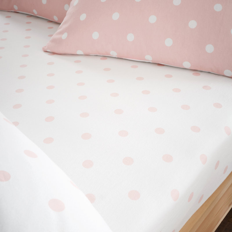 Brushed Polka Dot Cotton Fitted Sheet, Pink, Single (3')