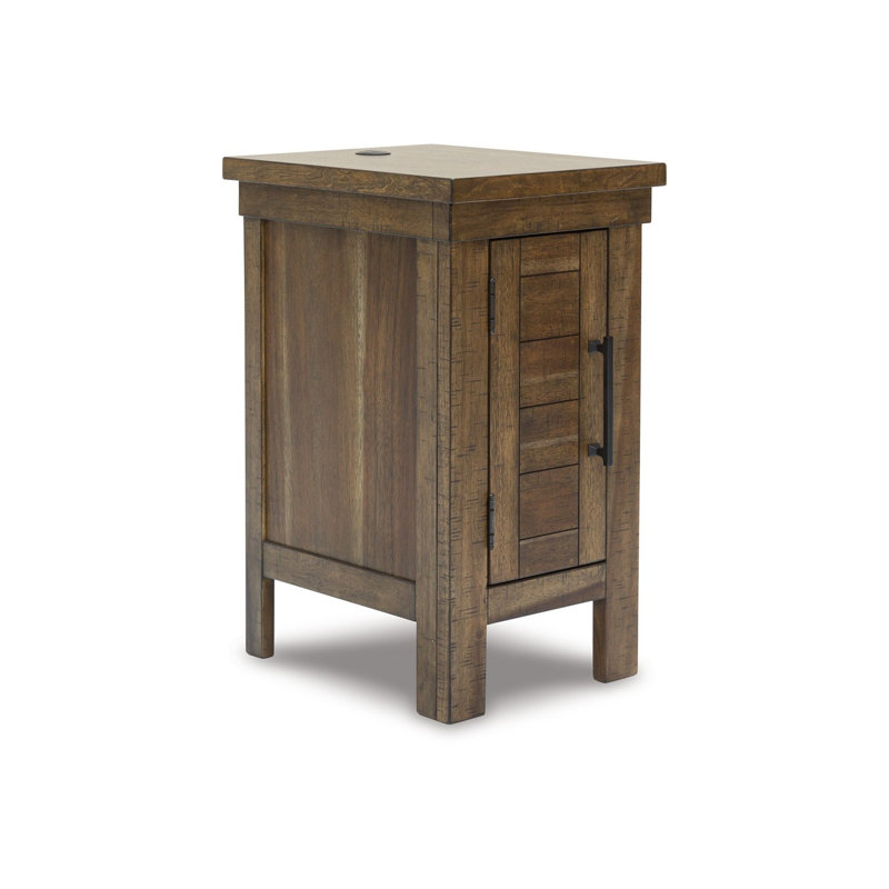 Brown Wood Rectangular End Table with Storage and USB Ports