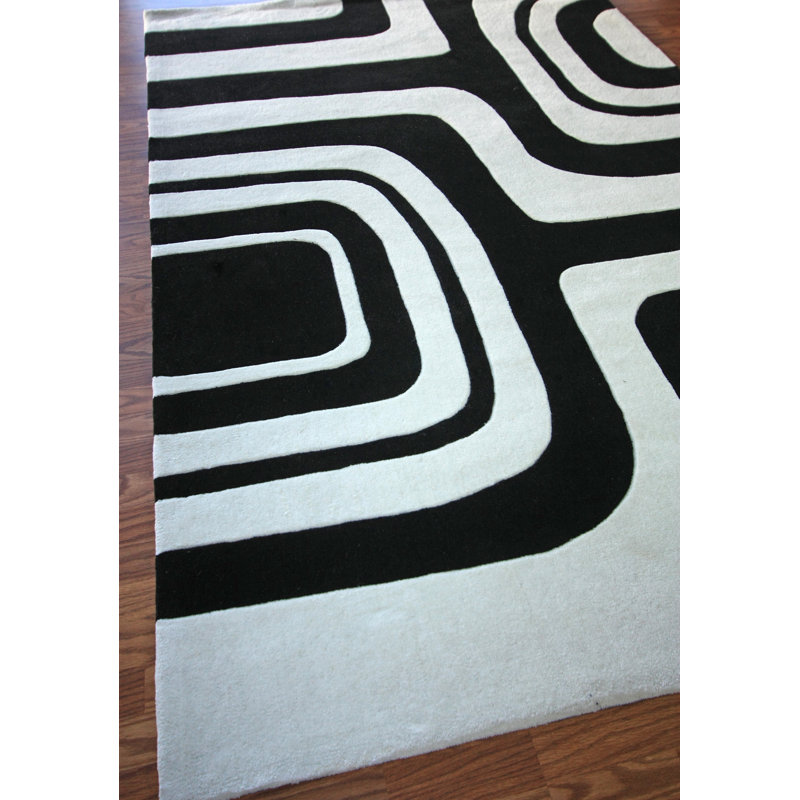 Tapis noir/gris touffeté à la main Mikel, Rectangle 6 pi x 9 pi