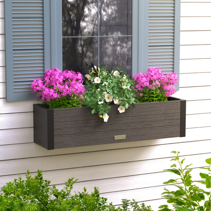 Mayne Horizon Outdoor Window Box Planter – Modern Slatted Panel Design – Weather-resistant Flower Box