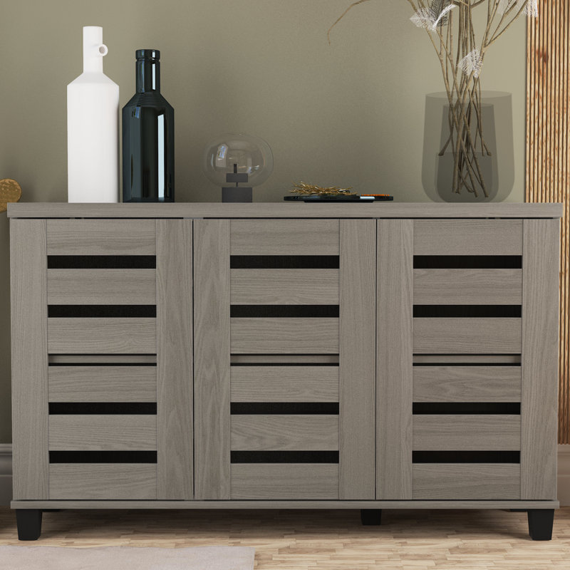 Millan 16 Pair Shoe Storage Cabinet, Warm Gray Oak