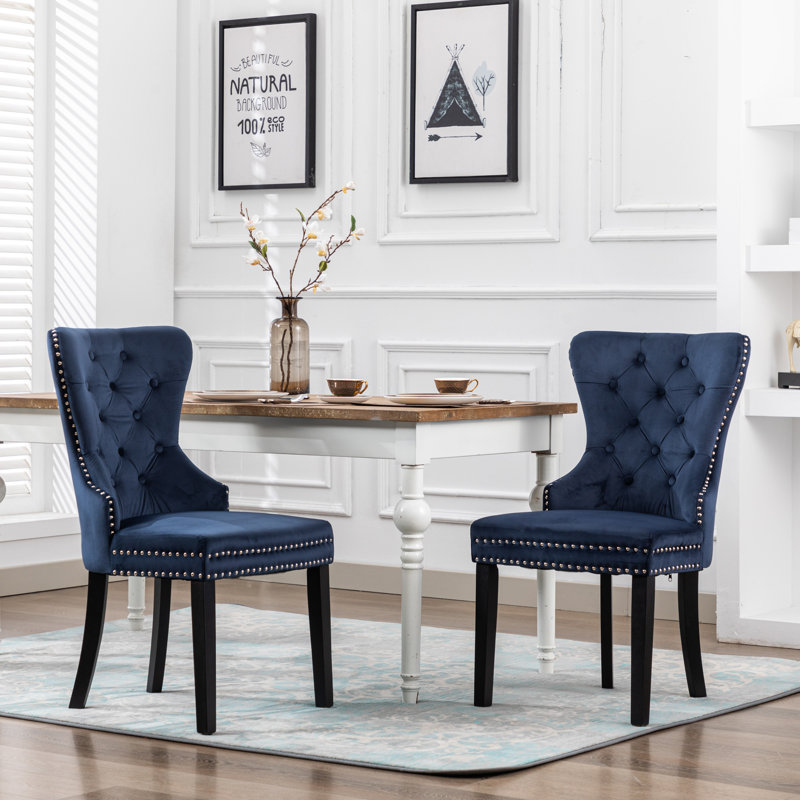 Kirsten 19.75'' H Tufted Velvet Upholstered Side Chair, Navy Blue