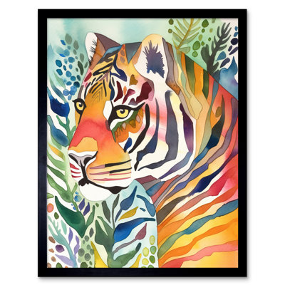 The Hidden Tiger Folk Art Artwork Framed Wall Art Print 9X7 Inch
