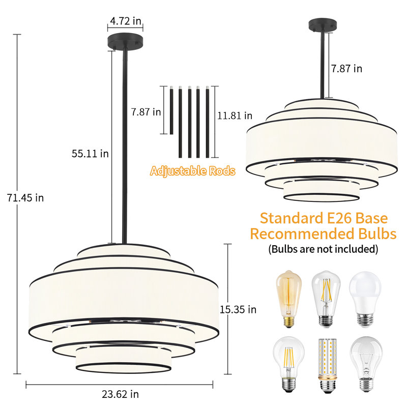 Vyrl 6 - Light Dimmable Modern Farmhouse Fabric Drum Chandelier For Living Room Kitchen Entryway Hallway Foyer