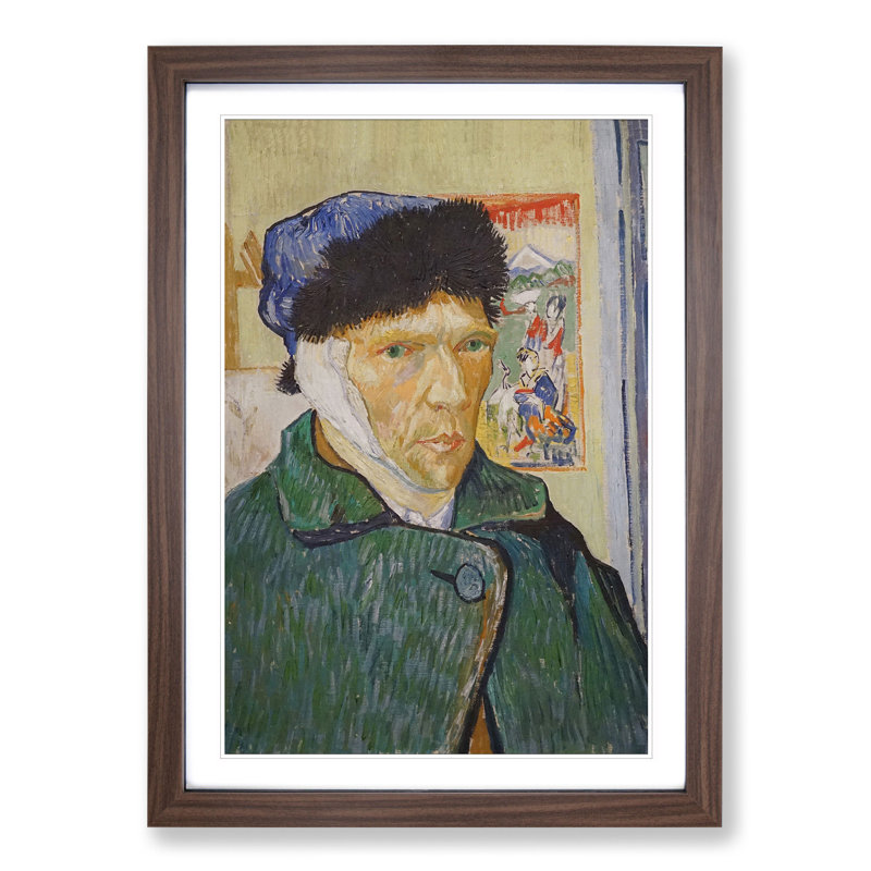 Self-Portrait with Bandage by Vincent Van Gogh - Picture Frame Painting, 36cm H x 27cm W x 2cm D, Walnut Framed