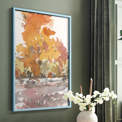 Watercolor Treeline Sketch II Framed Print - Solid Wood