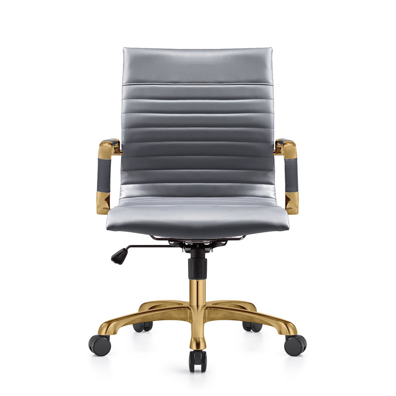 Sorrells Leather Office Conference Chair with Gold Steel Frame – Swivel Task Desk Chair with Adjustable Height, Tilt, and Casters