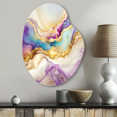 Liquide univers avec une touche d'or V - art mural asymétrique abstrait en forme de poire encre liquide