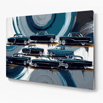 Transportation Classic car silhouettes Blue Metal Wall Art
