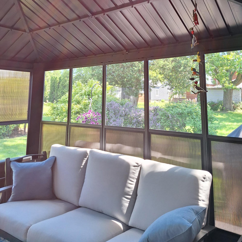 PURPLE LEAF 12'W x 24'D Double Roof Sunroom All-Weather Aluminum Hardtop Gazebo with Screen Enclosure for Backyard
