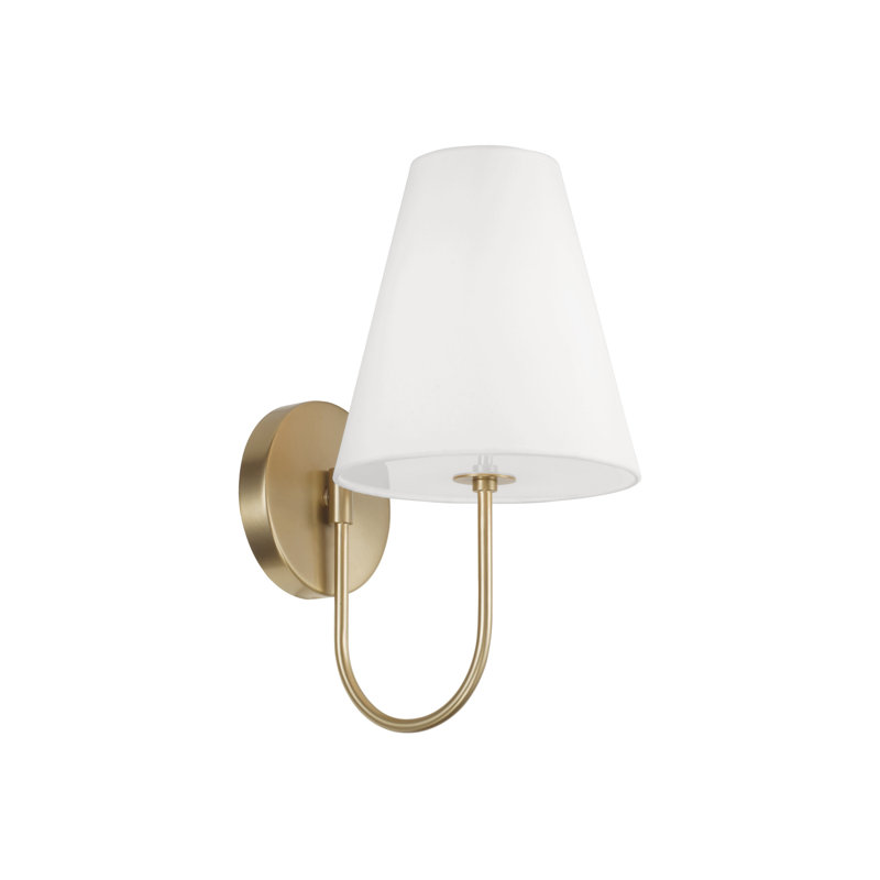 Applique murale 1 lumière en laiton mat 7,50 "x H 14" avec abat-jour en tissu blanc effilé et diffuseur en verre