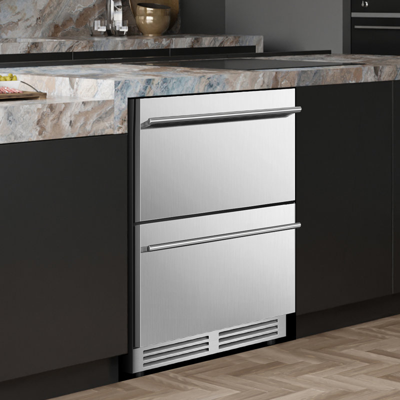 24 Inch Beverage Refrigerator Freestanding or Built-In Drawer Cooler Fridge Under Counter with LED Light and 2 Grid Organizer Classic Series