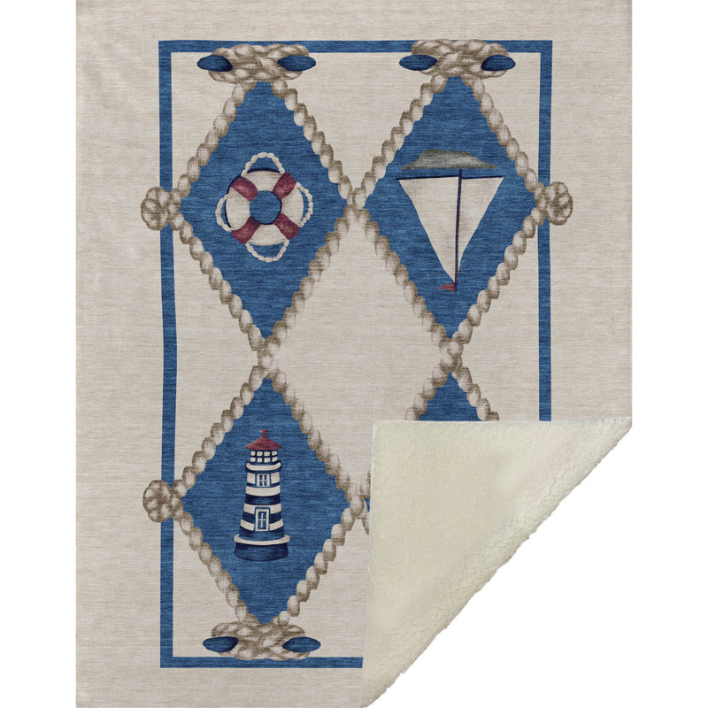 Addison Machine Washable Sherpa Lighthouse Throw Blanket