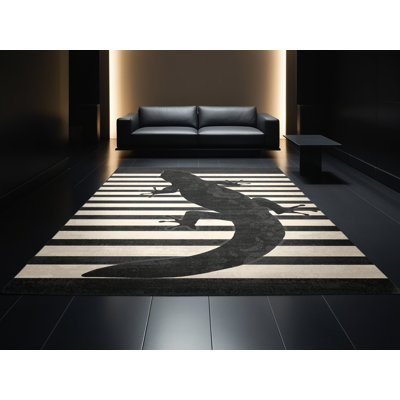 Machine Washable Oryn Salamander Modern Striped Rug in Gray – Black Binding