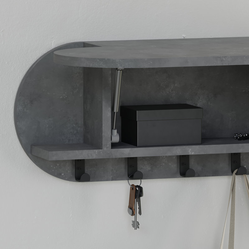 Bahily Wall Mounted 6-Hook Coat Rack with Storage, Retro Grey