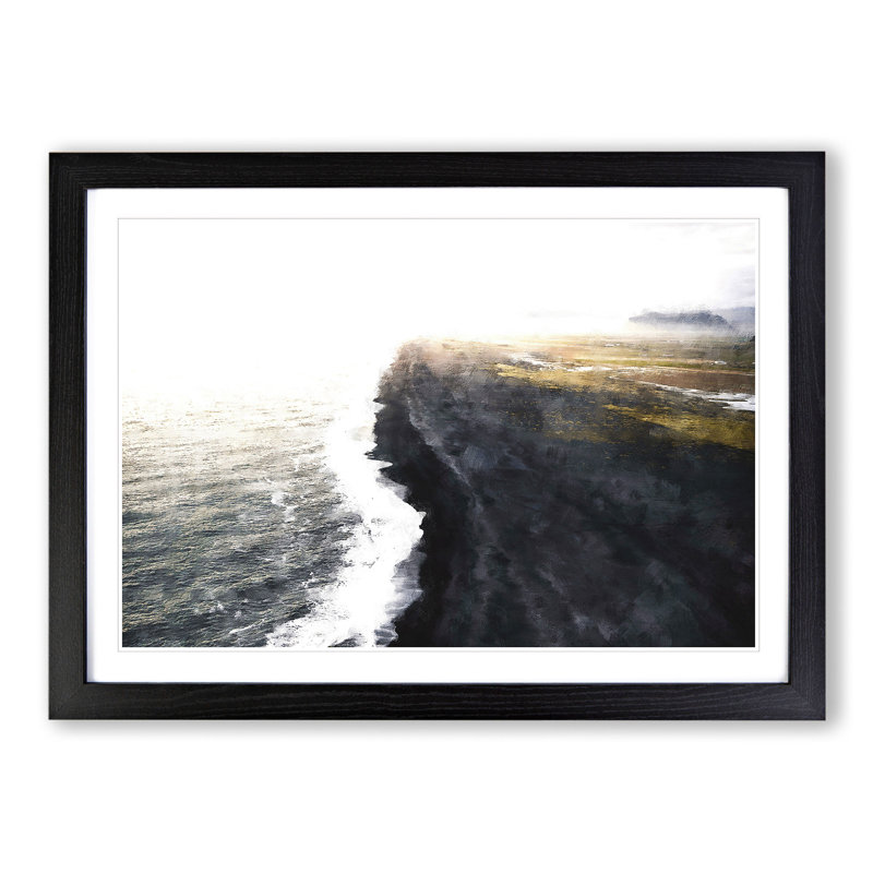The Black Sand Beach in Iceland - Picture Frame Painting, 48cm H x 65cm W x 2cm D, Black Framed