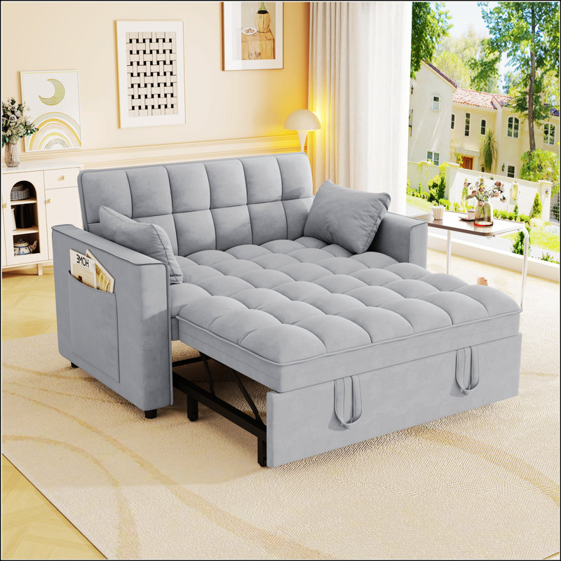 Sleeper Sofa Couch With Pull Out Bed, Gray