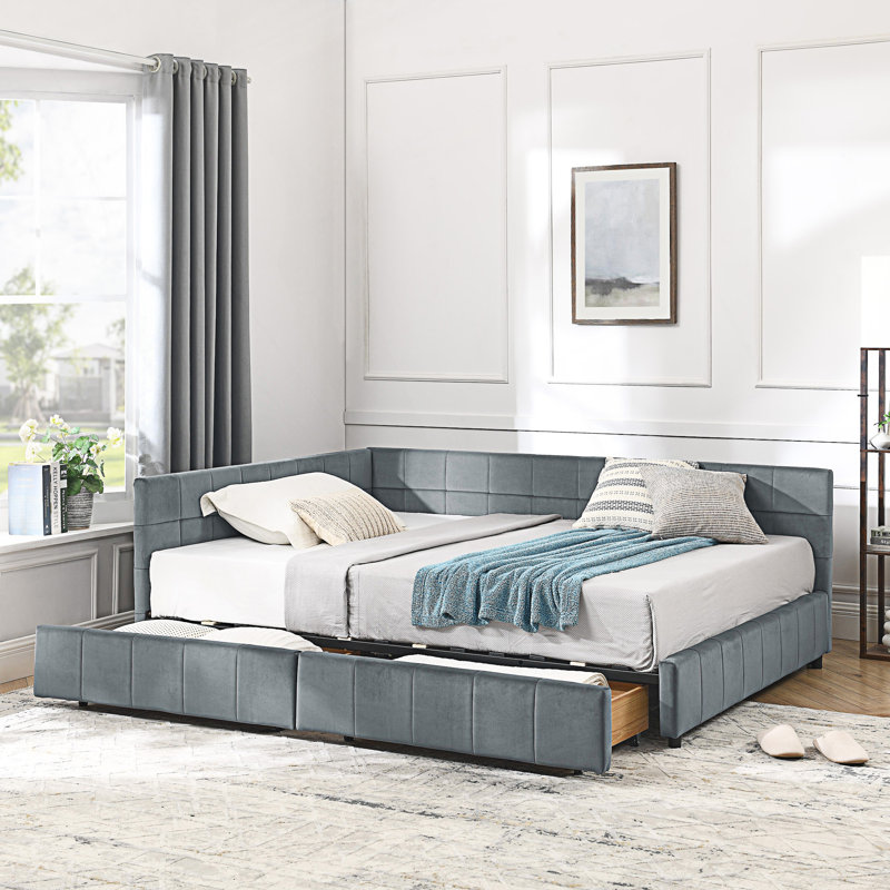 Full Size Storage Upholstered Tufted Bed Frame, Sofa Bed Frame, Gray
