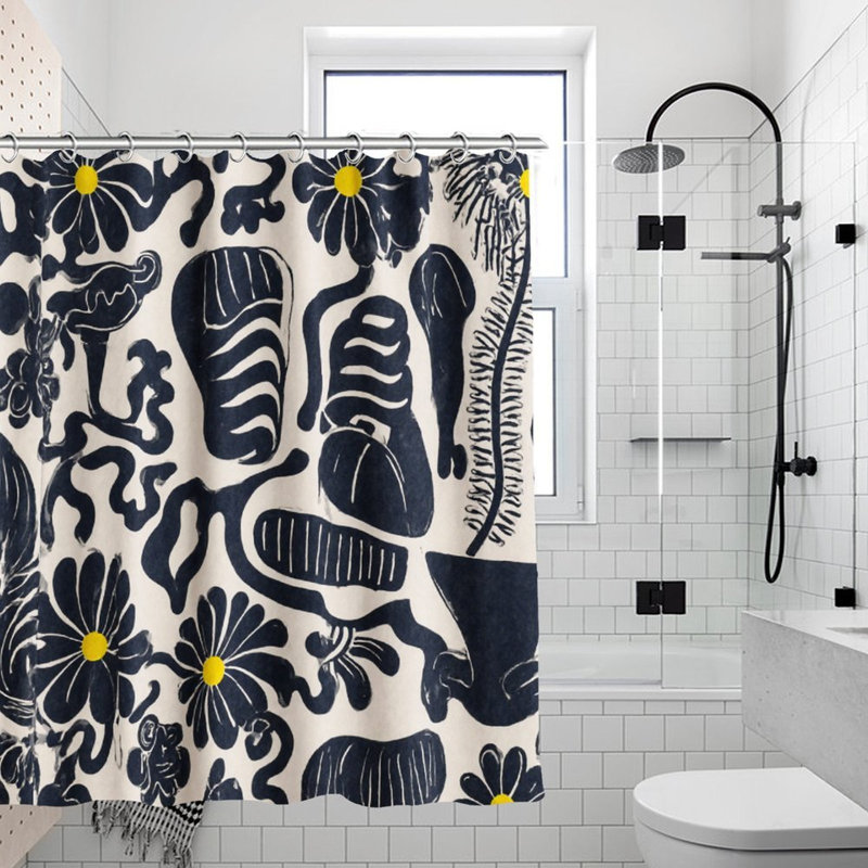 Rideaux de douche à motif floral bleu marine pour salle de bain, 71 po x 71 po, Bleu marine floral 1