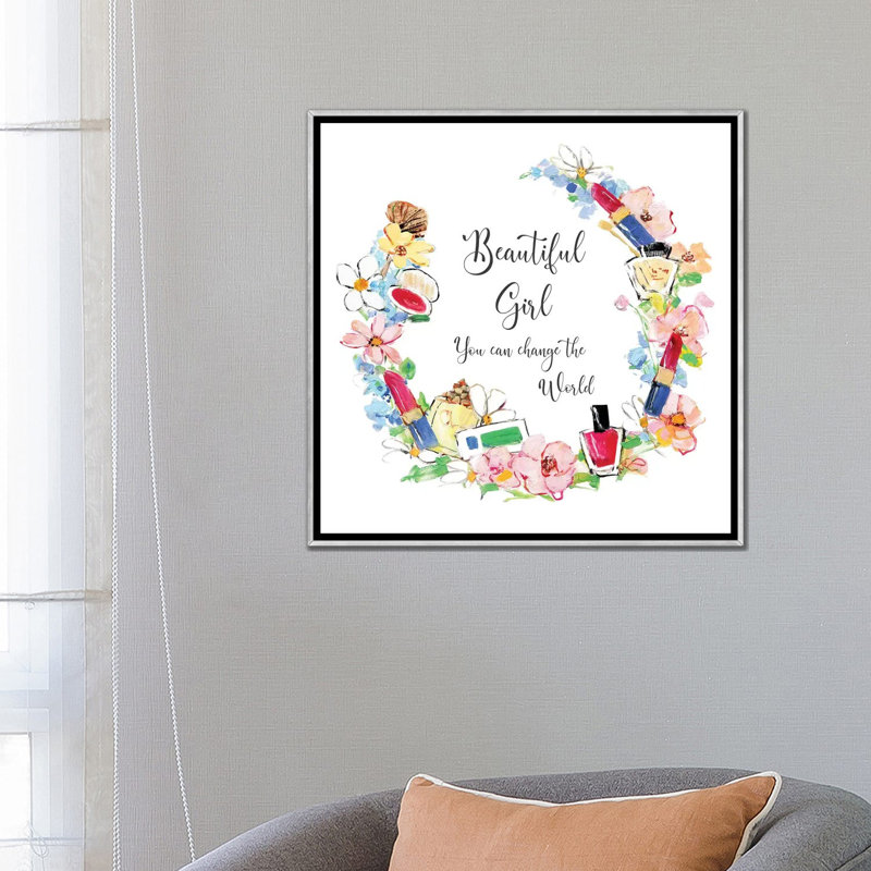 «Beautiful Girl» par Sally Swatland - impression d'art textuel, H 26 po x l 26 po x P 1,5 po, Toile avec cadre argenté