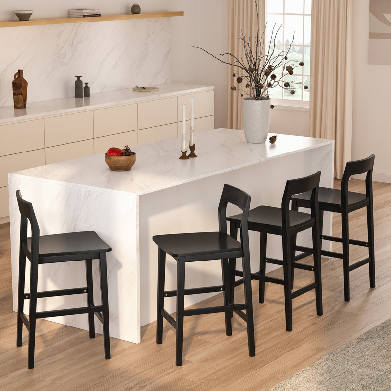 Solid Wood Counter Stool With Footrest, Black, 4