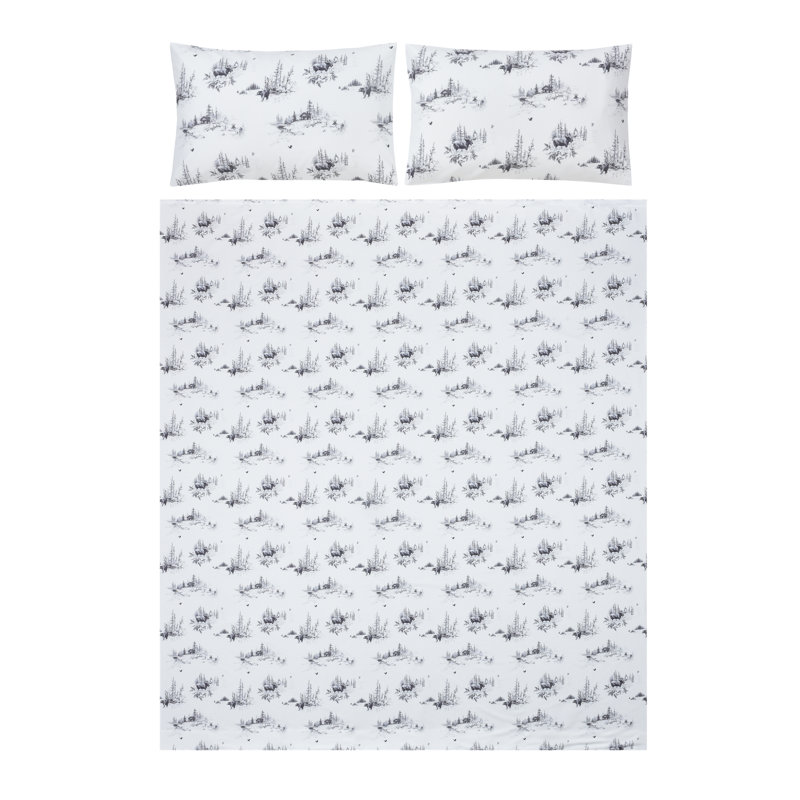 Lodge Lodge Toile Moose Woodland, Ensemble de draps pour lit double avec un drap-hou