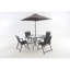 Ensemble de salle à manger d'extérieur pour 4 personnes, ensemble de table et chaises en métal avec parasol, noir