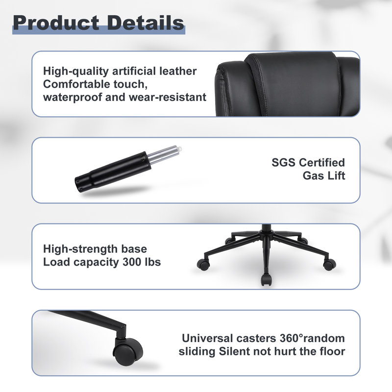Executive Office Chair, Ergonomic Office Chair, High Back, Height Adjustable, Comfortable Swivel Chair With Headrest, Suitable For Computer Desk, Office Desk,Black