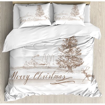 Christmas Romantic Vintage New Year Scene with Reindeer Tree Star Holy Design Image Duvet Cover Set -  Ambesonne, nev_20028_king