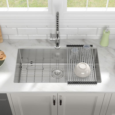 KDK HOME 32" L x 19" W Undermount/Drop In Kitchen Sink Single Bowl Stainless Steel Sink with Grid