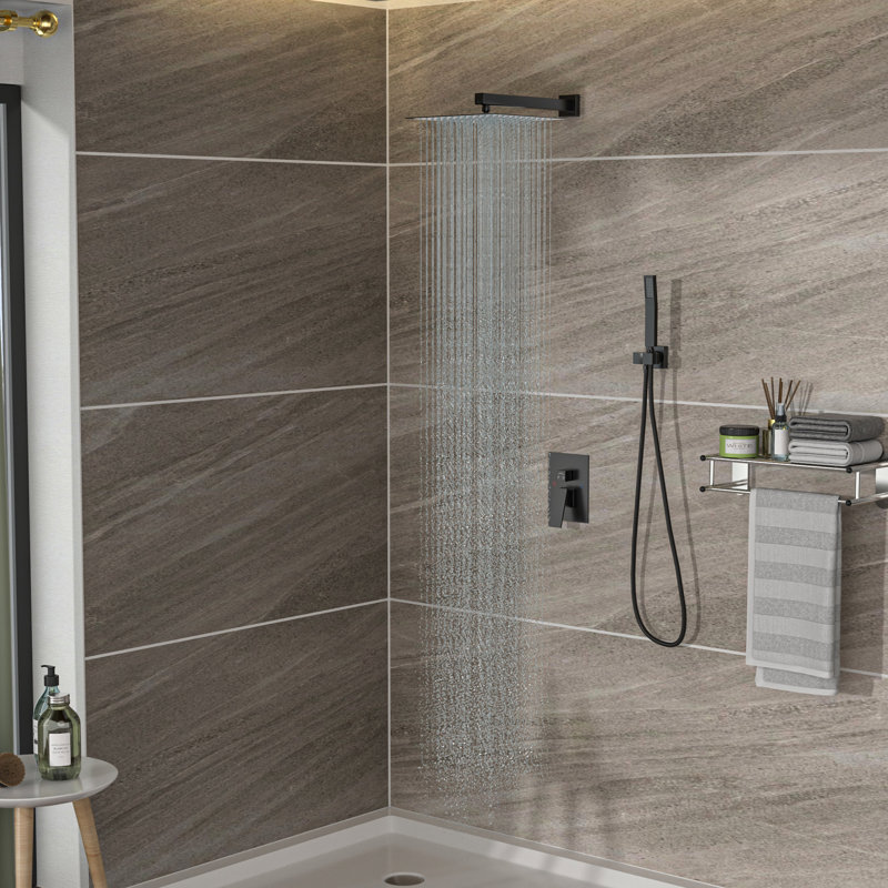 Pomme de douche 12 pouces noir mat avec double fonction - Fixation murale, noir, tuyau, Noir mat