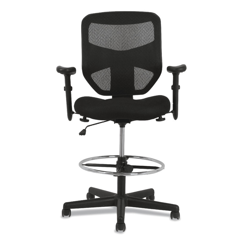 Adjustable High-Back Black Mesh Task Stool with Lumbar Support