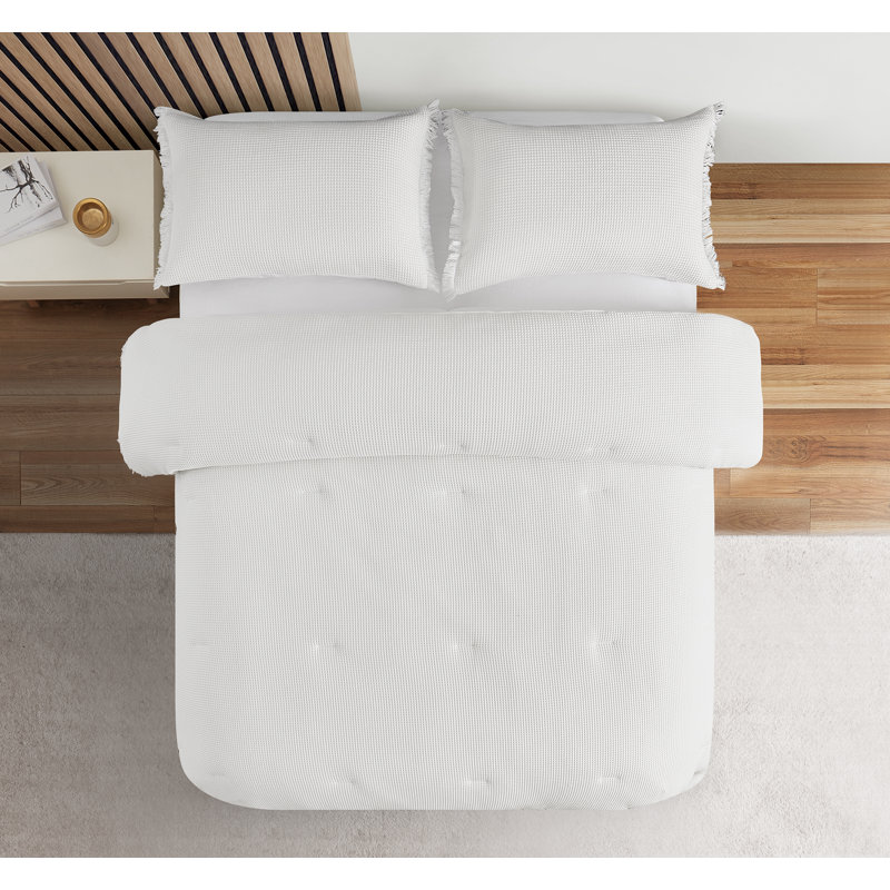 Ensemble d'édredon réversible gaufré 3 pièces Charlotte, Édredon pour grand lit + 2 taies décoratives sta, Ivory