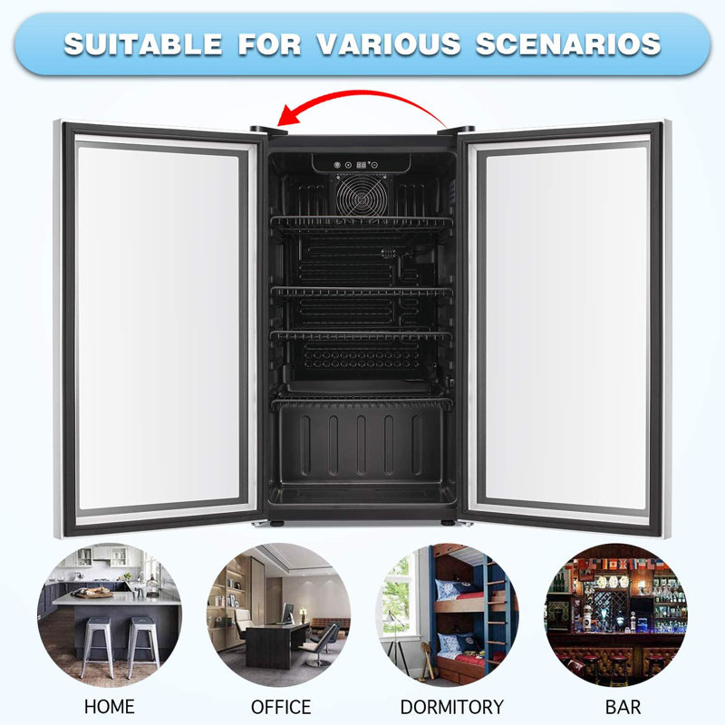  Havato 26-Bottle Wine & Beverage Cooler - 3.1 Cu. Ft, Freestanding, Clear Glass Door, White, for Home/Office/Bar, White