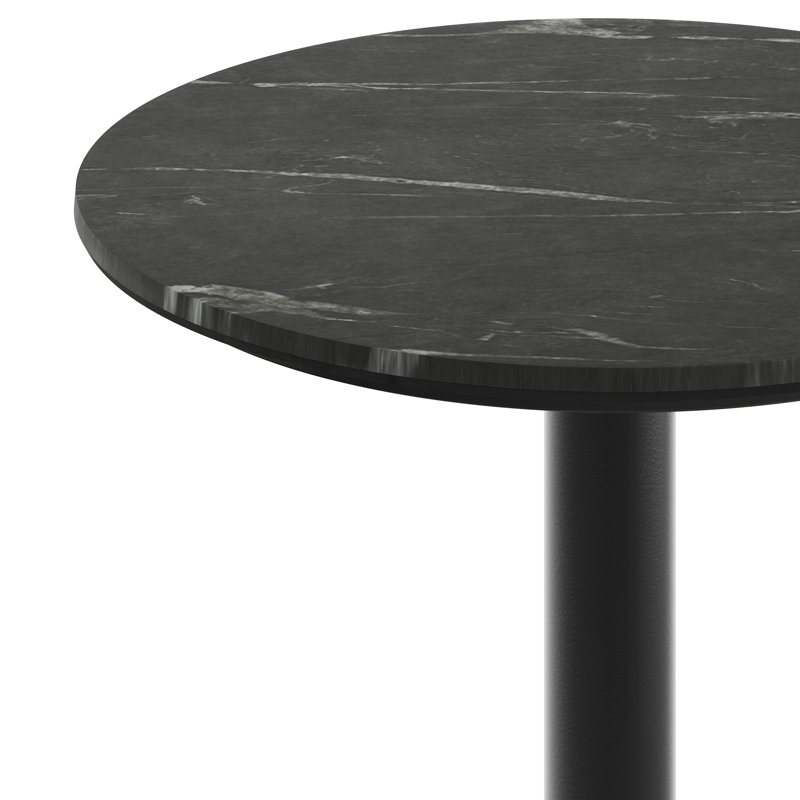 Plateau de table rond rond sans soudure avec base à hauteur de table, 29.5"H x 23.5"L x 23.5"W, Similimarbre noir