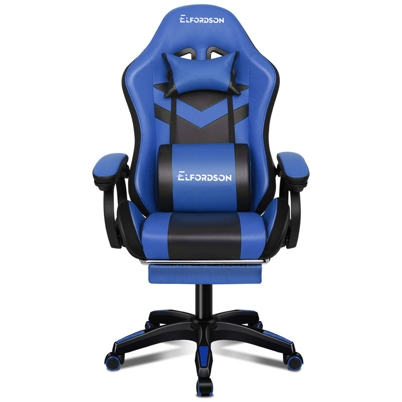 ELFORDSON Adjustable Reclining Faux Leather Swiveling PC & Racing Game Chair, Blue