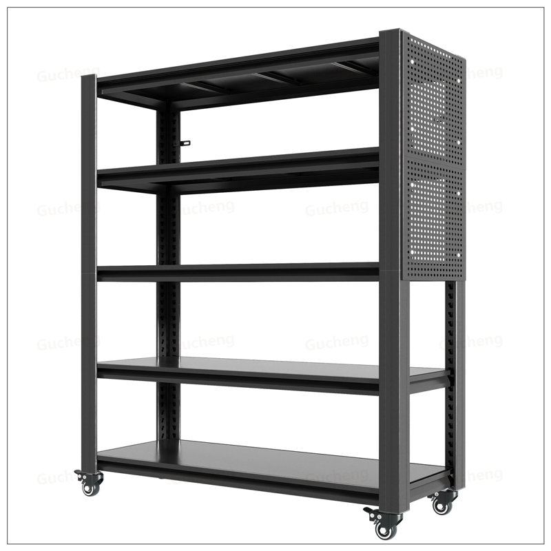 Étagère robuste robuste à 5 niveaux avec panneau perforé et roues pivotantes pour un rangement polyvalent et mobile