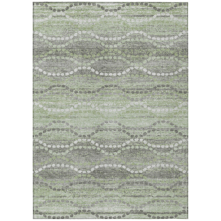 Machine Washable Indoor/Outdoor Xhevrie Green Rug